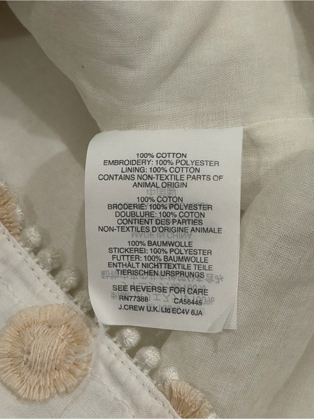 *AS IS* New J. Crew Bell Sleeve Dress Fringe Dot Embroidery 0 Marine Salt Ivory - Picture 11 of 11